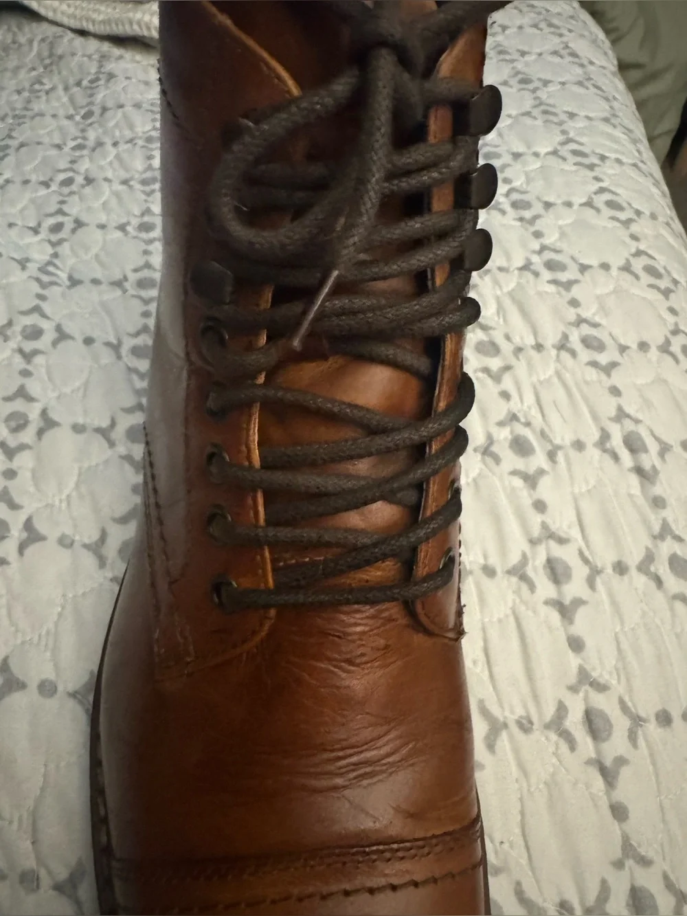 Crown Vintage Men’s Lingdale Leather Cap Toe Lace-Up Boots, Size 10.5, Cognac